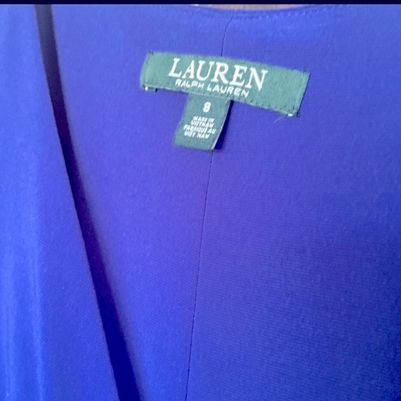 Ralph Lauren Parisian Ruched Floor Length Gown Size 8 Wrap Style Rhinestone Blue - Picture 9 of 12